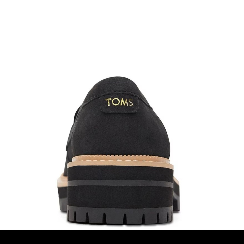 TOMS Black Suede Lug Sole Loafers Cara Style - Picture 6 of 11